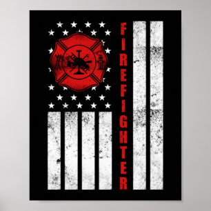 Póster Bandera norteamericana del bombero bandera delgada
