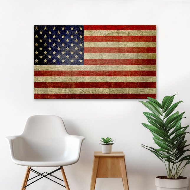 Póster Bandera norteamericana deprimida y angustiada (Vintage American Flag)