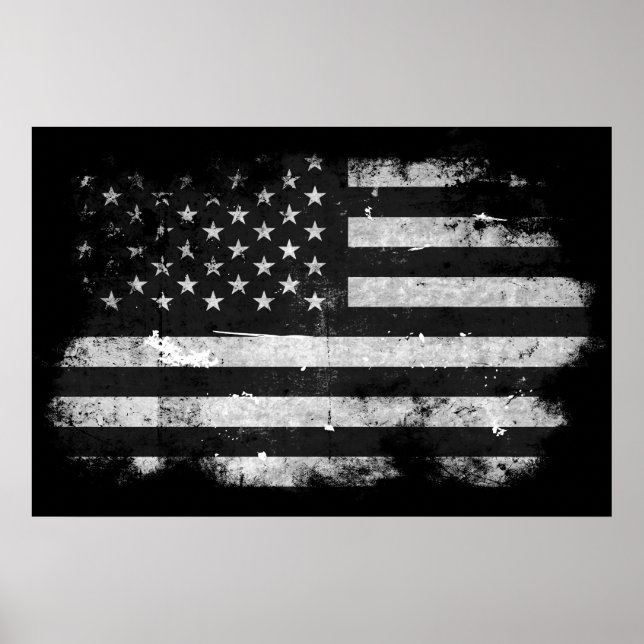 Póster Bandera norteamericana negra y blanca (Frente)