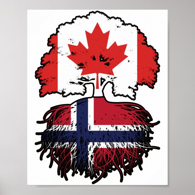 Póster Bandera noruega canadiense de raíces de árboles en (Frente)