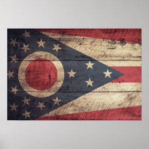 Póster Bandera Ohio De Madera Antigua;
