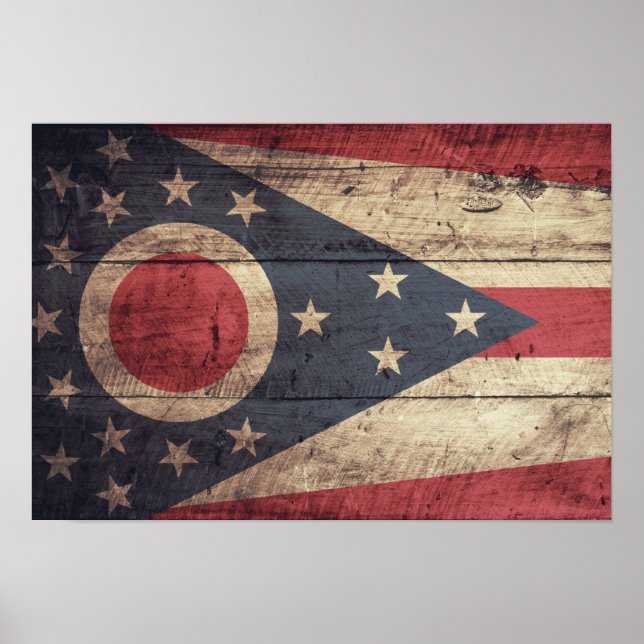 Póster Bandera Ohio De Madera Antigua; (Frente)
