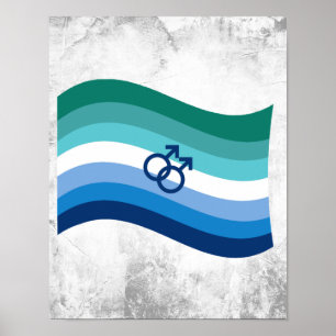 Póster Bandera Ondulada de Orgullo de Amor Gay Masculino