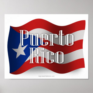 Póster Bandera ondulada de Puerto Rico
