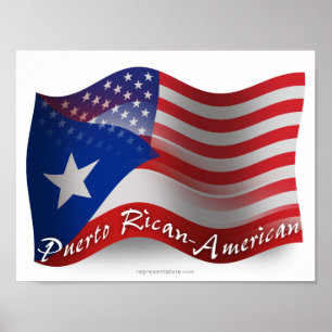 Póster Bandera ondulada puertorriqueña-americana