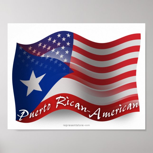 Póster Bandera ondulada puertorriqueña-americana (Frente)
