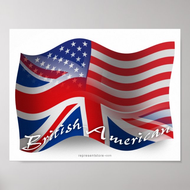 Póster Bandera ondulante británica-estadounidense (Frente)