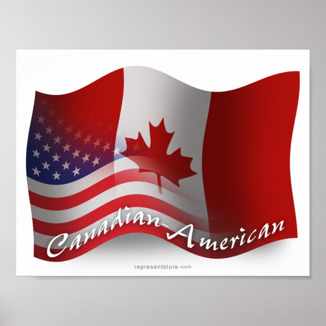 Póster Bandera ondulante canadiense-americana (Frente)