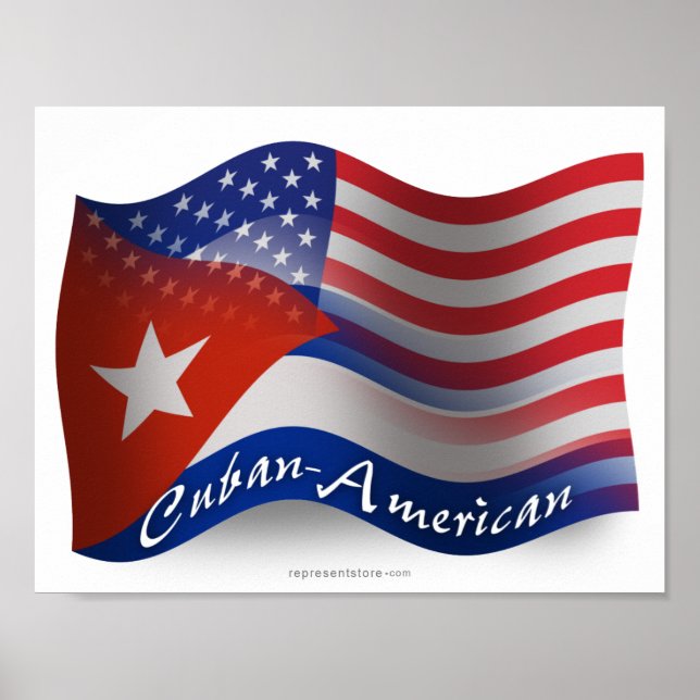 Póster Bandera ondulante cubano-americana (Frente)