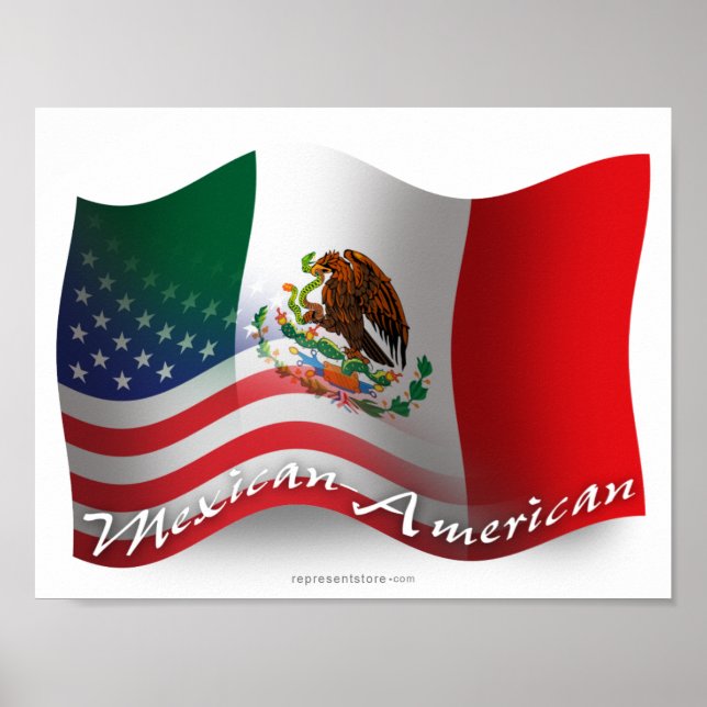 Póster Bandera ondulante mexicano-estadounidense (Frente)