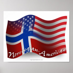 Póster Bandera ondulante noruego-americana