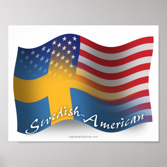 Póster Bandera ondulante sueco-americana (Frente)