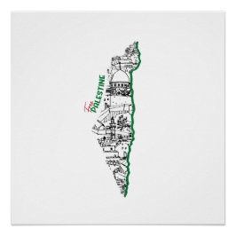 Póster Bandera palestina dentro de su mapa, Visita Palest