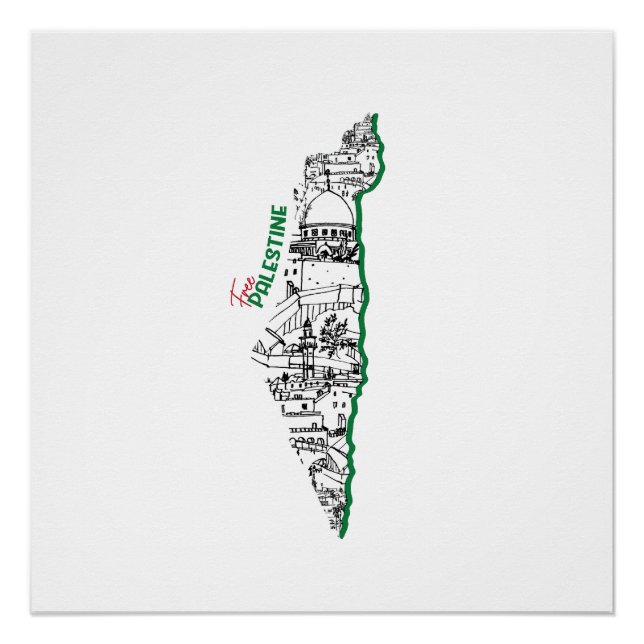 Póster Bandera palestina dentro de su mapa, Visita Palest (Anverso)