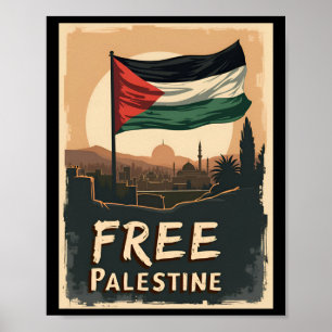 Póster Bandera Palestina Libre con Paleta Dorada