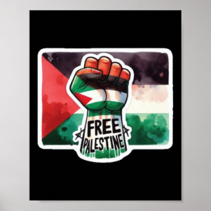 Póster Bandera Palestina Libre Y Pegatina De Acuarela De 