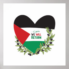 Póster Bandera palestina y ramas de olivo