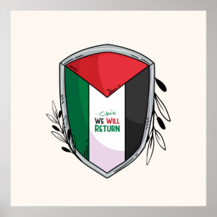 Póster Bandera palestina y ramas de olivo
