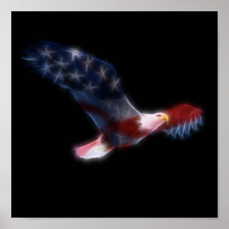 Póster Bandera Patriótica Americana Bald Eagle