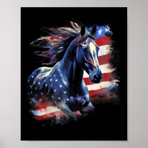 Póster Bandera Patriótica Americana Caballo de Caballo de