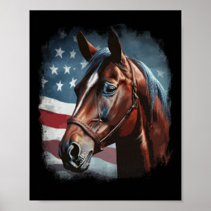 Póster Bandera Patriótica Americana Caballo de Caballo de