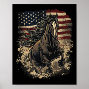 Póster Bandera Patriótica Americana Caballo de Caballo de