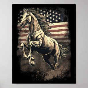 Póster Bandera Patriótica Americana Caballo de Caballo de