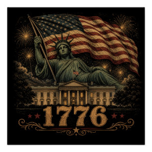 Póster Bandera Patriótica Americana Estatua de la Liberta