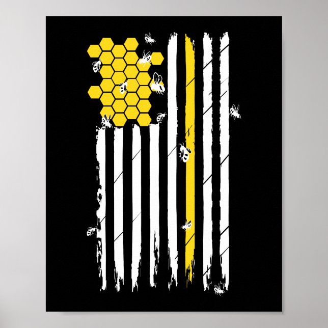 Póster Bandera Patriótica Americana Honeycomb Beekeeper H (Frente)