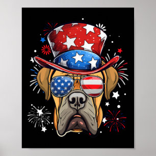 Póster Bandera Patriótica De Boerboel De Eeuu 4 De Julio