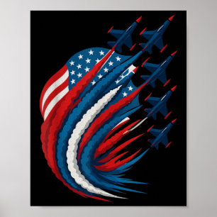Póster Bandera Patriótica De EE. UU. Aviones De Combate N