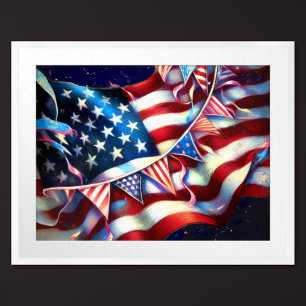 Póster Bandera Patriótica de EEUU Bunding Hard Pastel