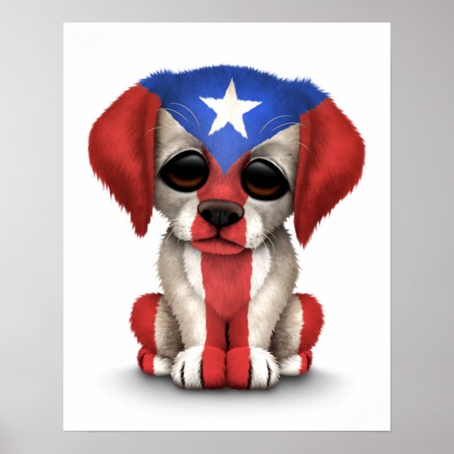 Póster Bandera patriótica de Puerto Rico Perro picante, b (Frente)