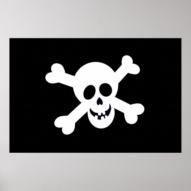Póster Bandera pirata blanca y negra (Frente)