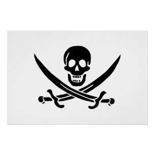 Póster Bandera Pirata Calavera Espadas Cruzadas
