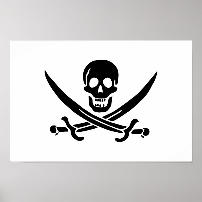 Póster Bandera Pirata Calavera Espadas Cruzadas (Frente)