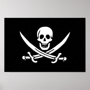 Póster Bandera Pirata Calavera Espadas Cruzadas