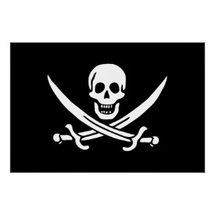 Póster Bandera Pirata Calavera Espadas Cruzadas
