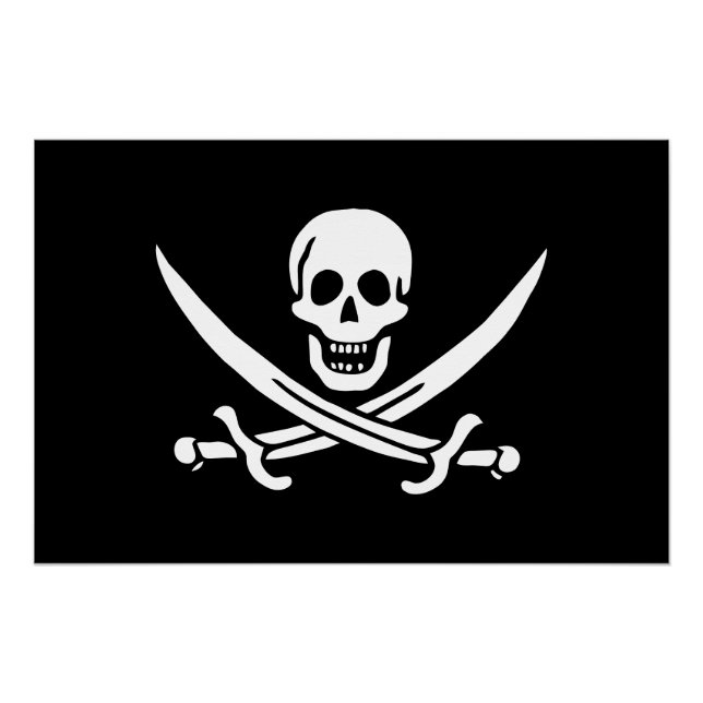 Póster Bandera Pirata Calavera Espadas Cruzadas (Anverso)