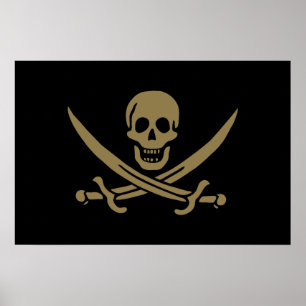 Póster Bandera pirata de Calico Jack con calavera y espad