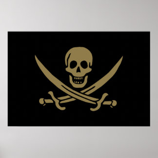 Póster Bandera pirata de Calico Jack con calavera y espad