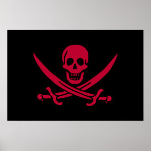 Póster Bandera pirata de Calico Jack Crimson Skull & Swor