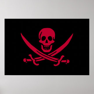 Póster Bandera pirata de Calico Jack Crimson Skull & Swor