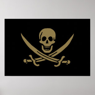 Póster Bandera pirata de cráneo de oro y espadas de Calic