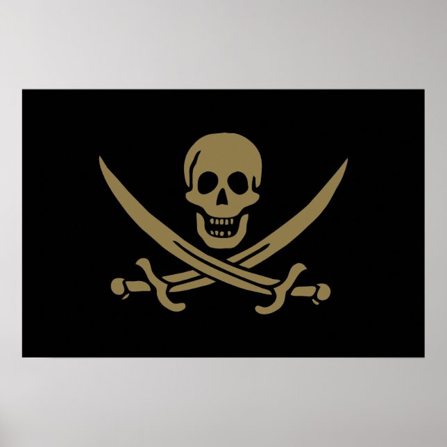 Póster Bandera pirata de cráneo de oro y espadas de Calic (Frente)