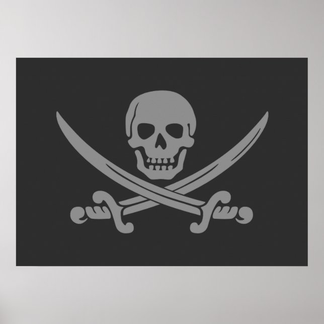 Póster Bandera pirata de Gray oscuro Jolly Roger (Frente)