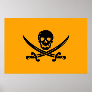 Póster Bandera pirata de Jolly Roger amarillo y negro