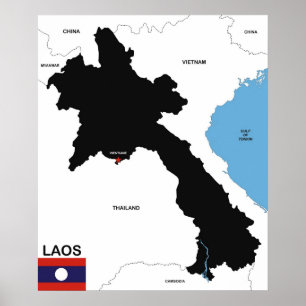 Póster bandera política del mapa del país de Laos