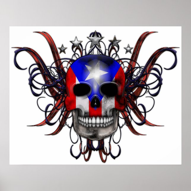 Póster Bandera portorriqueña - Calavera (Frente)