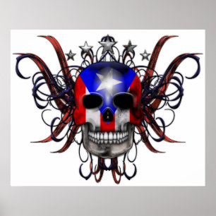 Póster Bandera puertorriqueña - cráneo